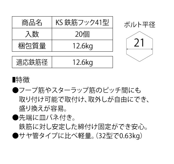 KS鉄筋フック41型 – セパレーターや型枠工事なら東和製作所